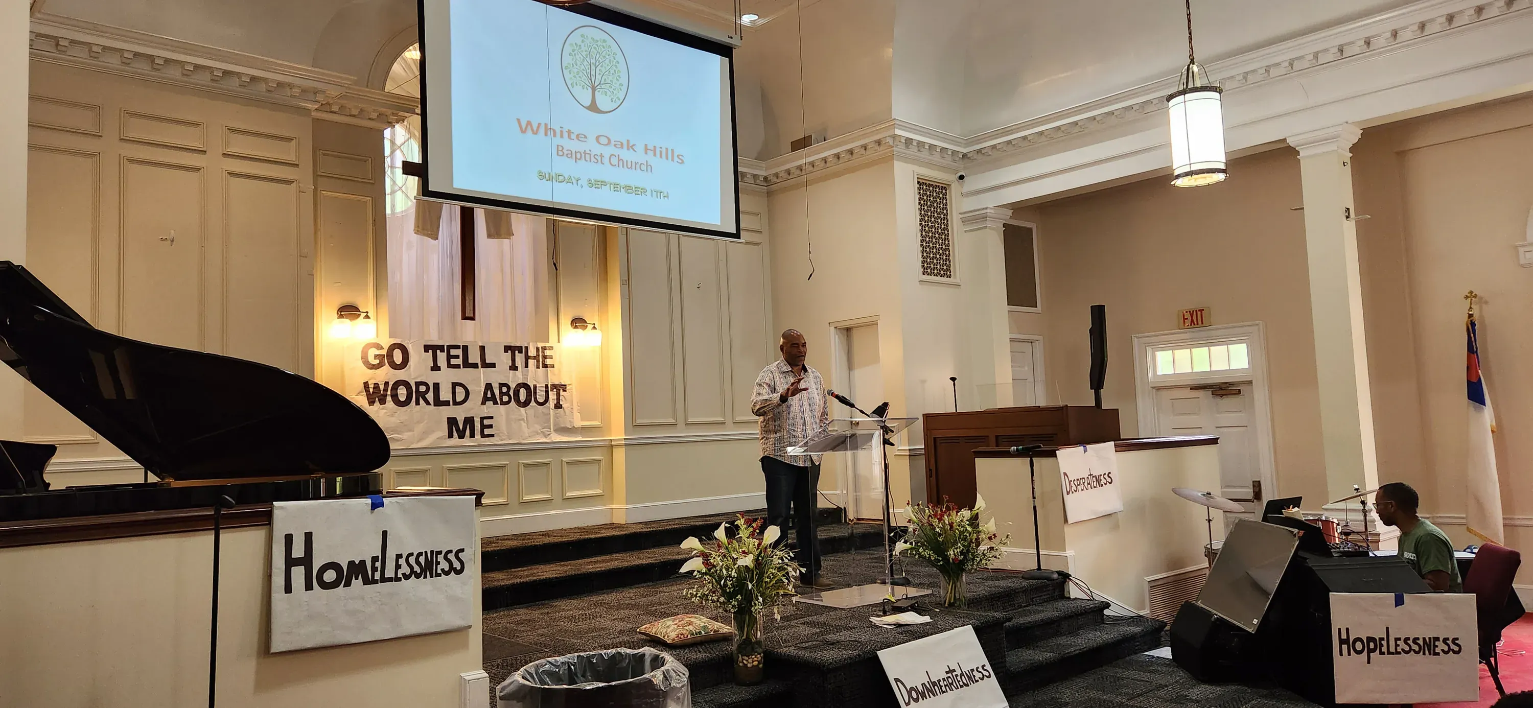 Preaching from the lectern at White Oak Hills Baptist Church